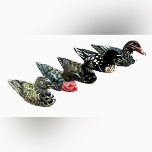 Vintage Hand Carved Wood Hand Painted Miniature Ducks Decoys Decor Lot Of 5